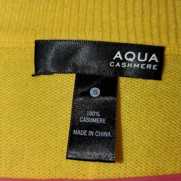 Aqua Cashmere Yellow V-Neck 100% Cashmere Long Sleeve Pullover Sweater Small - Picture 5 of 9